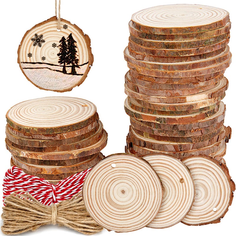 Colovis 50 Pieces 2.4"-2.8" Natural Wooden Slices,Colovis Unfinished Wood Circles with Holes Tree Bark Round Log Discs DIY Crafts Hanging Ornaments (50 Pcs, Natural Wood) - Image 1